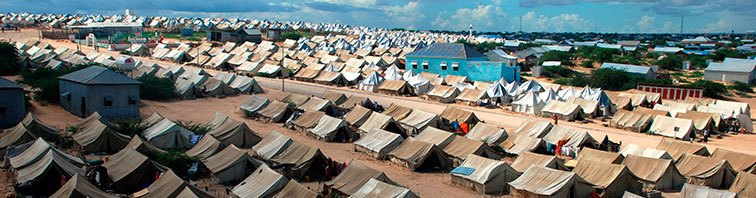 Refugee camp, aid, tents